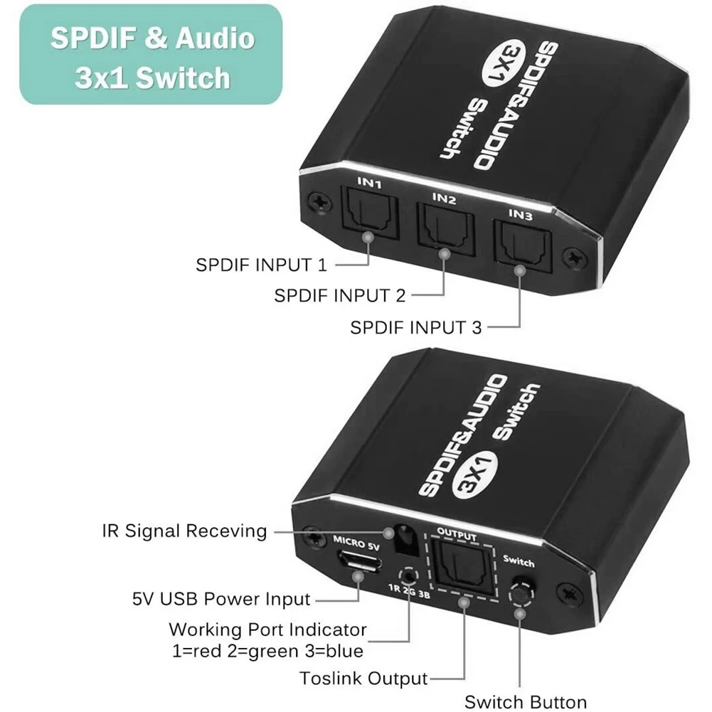 SPDIF Toslink Switcher 3 в 1 цифровой оптический аудиоразветвитель селекторный