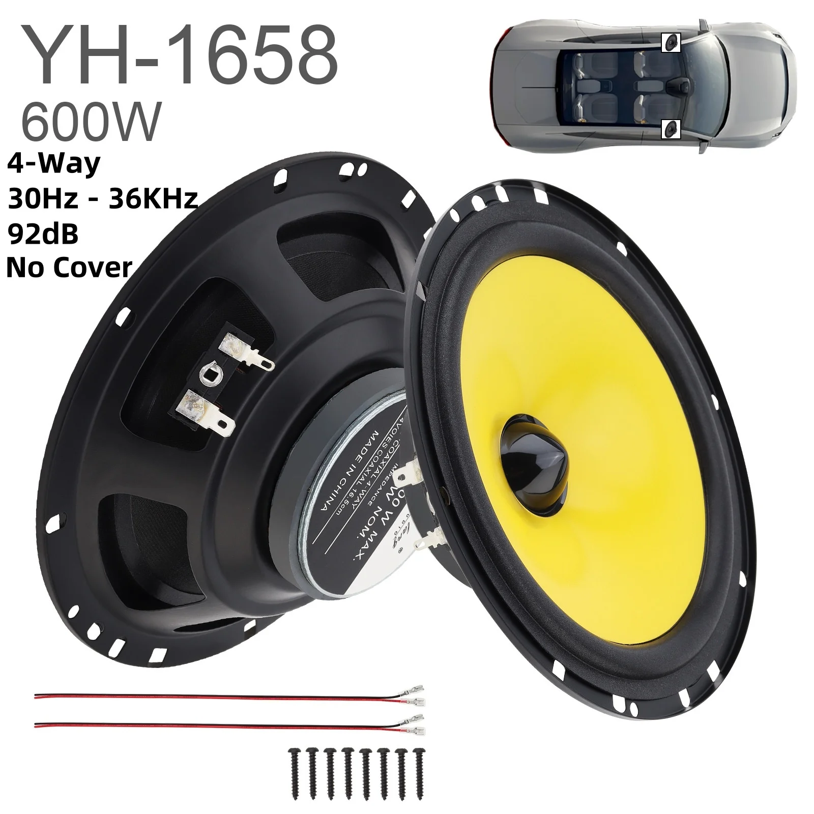 

2 шт., 6,5-дюймовый универсальный 208 Вт/600 Вт, 2/4-полосный автомобильный Hi-Fi коаксиальный динамик, неразрушающая установка, полнодиапазонный частотный динамик