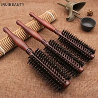 1pc natural boar bristle round hair rolling brush wooden handle hair comb for drying styling curling
