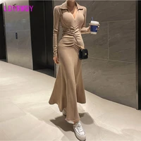 dongdaemun spring 2022 v neck slim and sexy polo long sleeved fishtail dress zippers sheath