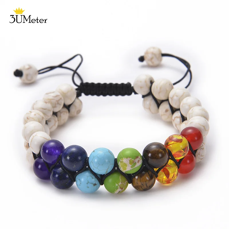 

3UMeter Hot Sale Natural Stone Beads Bracelet Reki Healing 7 Chakra Beaded Bracelet Adjustable Yoga Bangle Jewelry Gift Unisex
