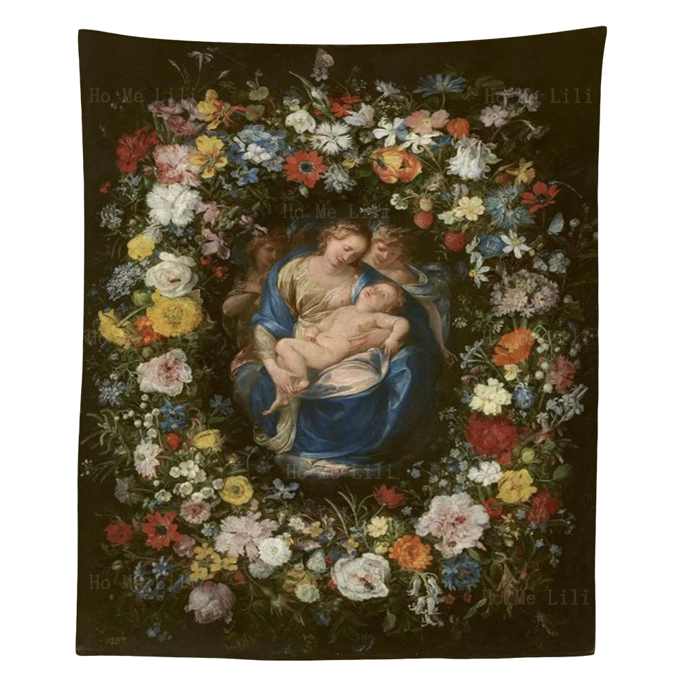 

Mary Holds Christ And Two Angels With Garland The Coronation Of Virgin Christian Theme Tapestry By Ho Me Lili For Wall Decor