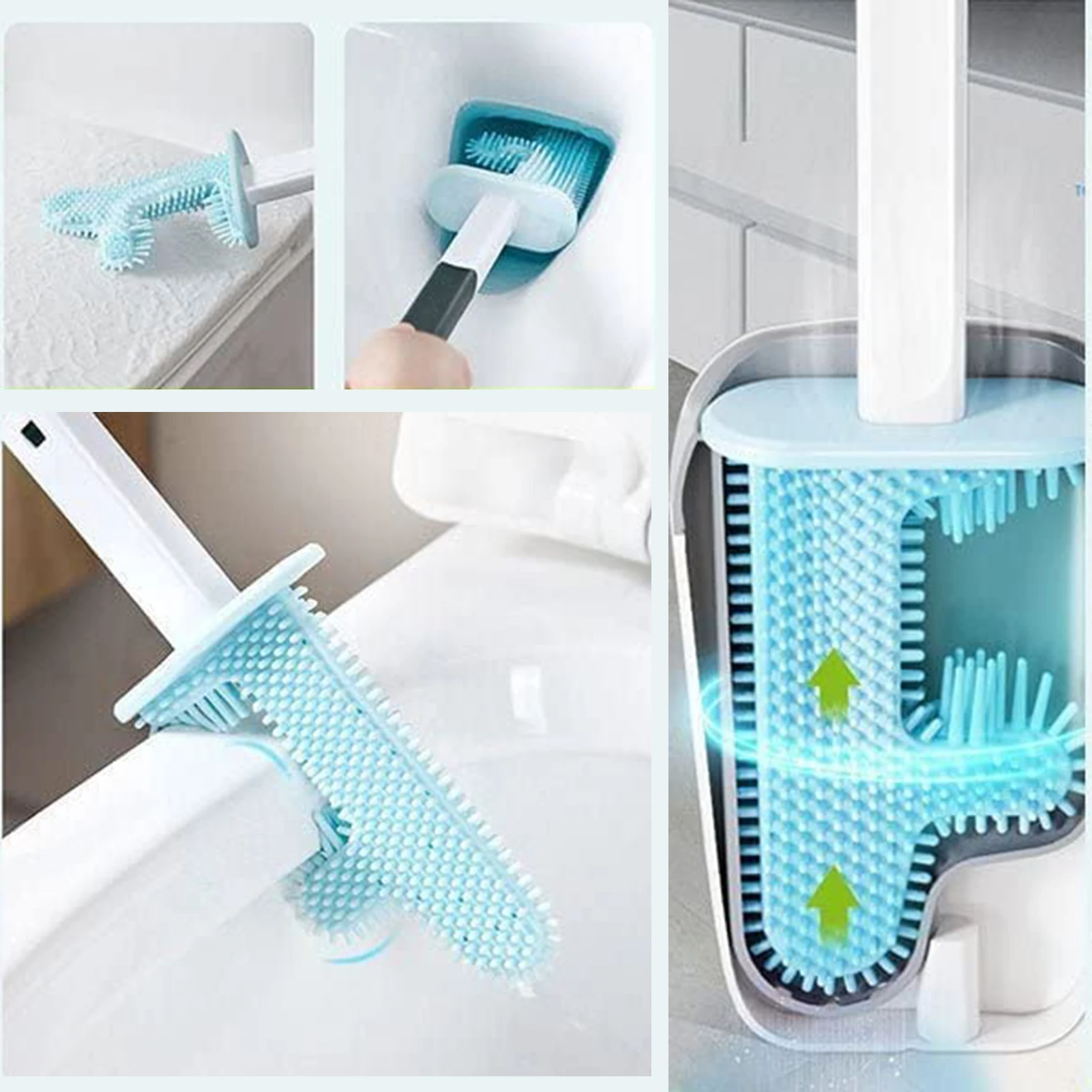 

No dead angle Cactus Toilet Brush Leak-proof Water Belt Base Flat Head Flexible Soft Brush with Quick-drying Bracket Set