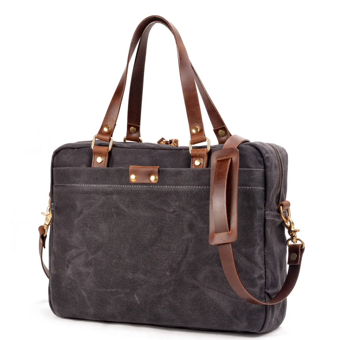 

Men's bag wax canvas leather handbag business briefcase 16 inch computer file bag