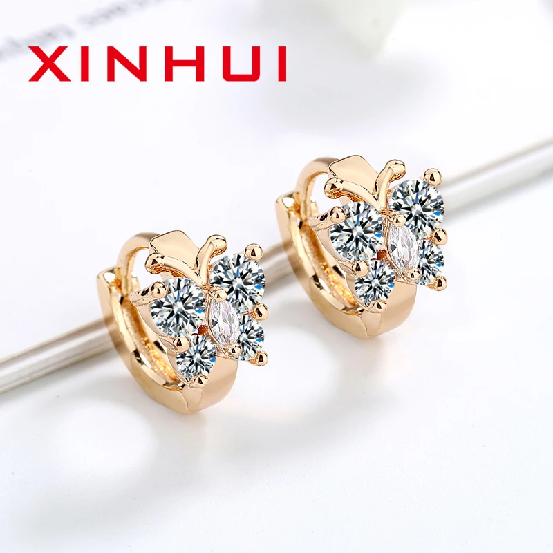 XINHUI Jewelry On The Ear 18K Gold Animal Four Color Butterfly Chlidren Top Earrings Trend 2023  For Teens Wholesale Offers