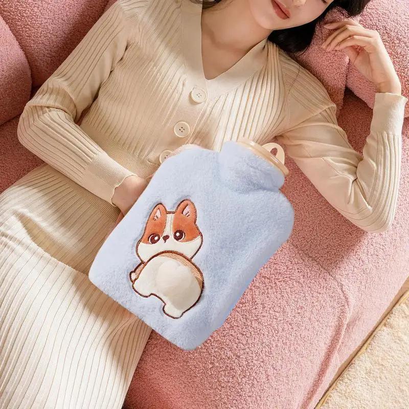 Мультяшная плюшевая собака кошка грелка наполнитель воды бархатная маленькая