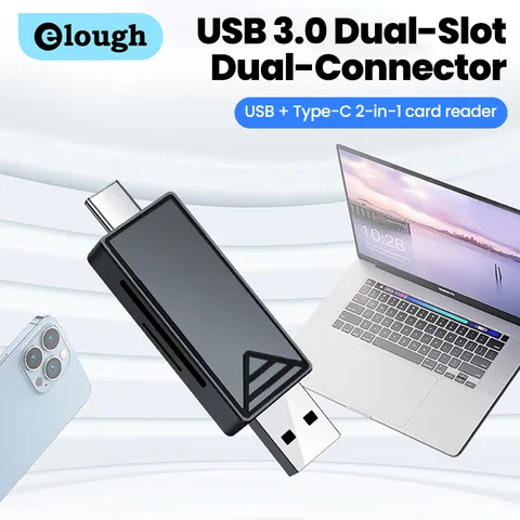 Elough 2 в 1 TF SD Card Reader USB 3.0 USB 2.0 Type C Адаптер для чтения смарт-карт для iPhone 17 16 15 ПК Ноутбук