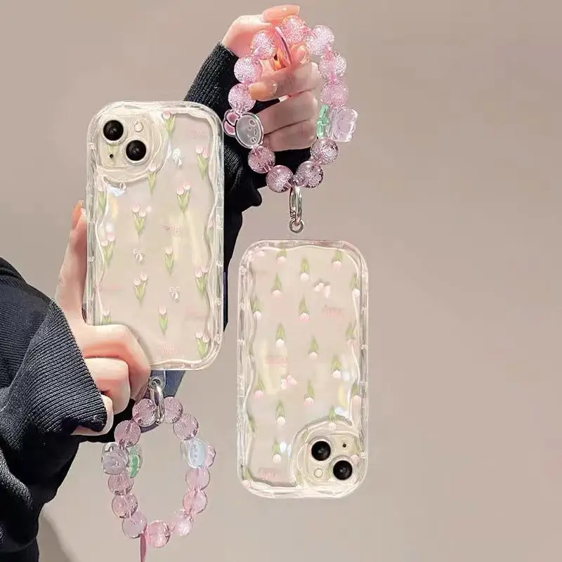 Фото Прозрачный чехол с цветочной цепочкой для iPhone 11 Pro Max 12 Mini 11 Pro 8 7 6 6s Plus XR X XS Max SE 2020, чехол из ТПУ Rose Tulip №3