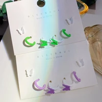 3 pcs candy color butterfly hoop earrings set for women girl heart geometric acrylic pearl tassel earrings aesthetics jewelry