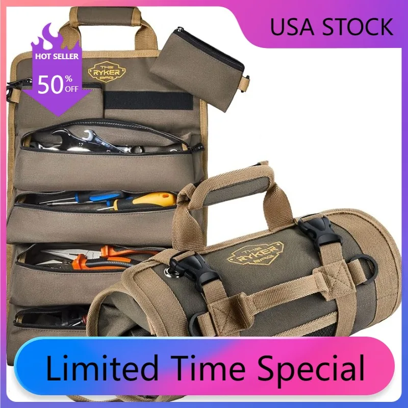 

The Ryker 6 Tool Pouches Bag Tool Organizers - Small Tool Bag W/Detachable Pouches, Heavy Duty Roll Up Tool Bag Organizer