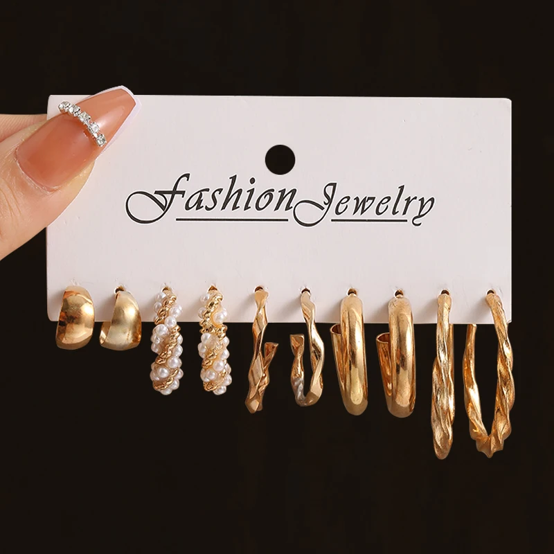 17KM Pearl Acrylic Dangle Earrings Set Geometric Butterfly Twist Hoop Earrings for Women Metal Gold Color Circle Trendy Jewelry