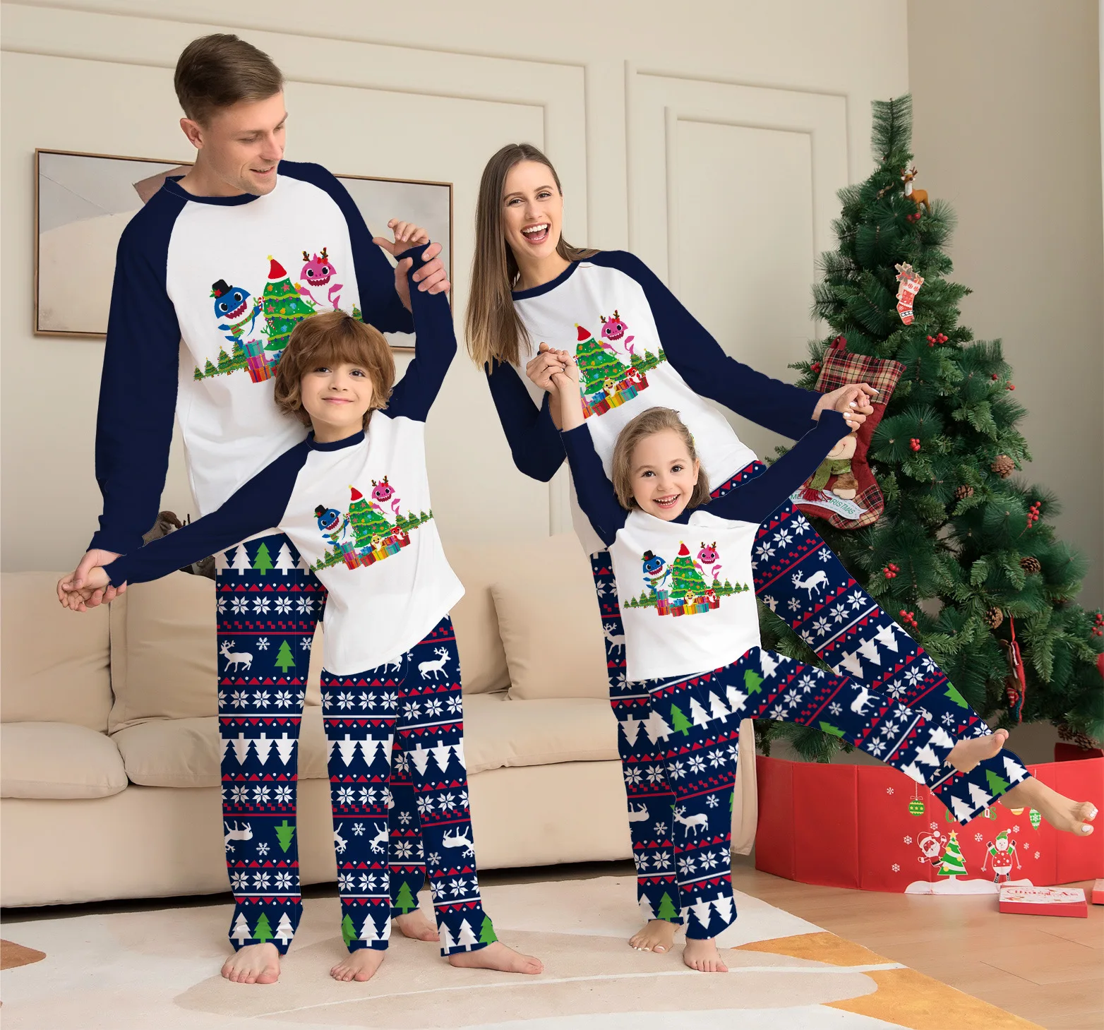 

Cartoon Printed Mommy Daddy Father Mother Kids Baby Daughter Couples Christmas Xmas Pajamas Pjs Matching Family Clothes Set 2023