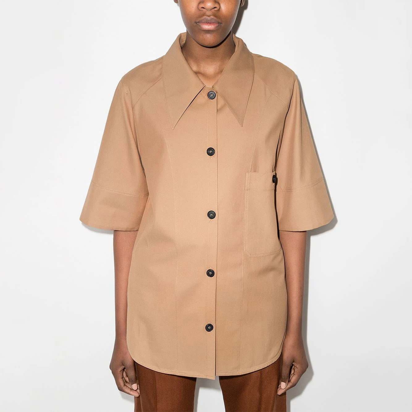 

Женская рубашка с коротким рукавом, простая повседневная однобортная свободная футболка с острым воротником и длинными рукавами, лето 2022