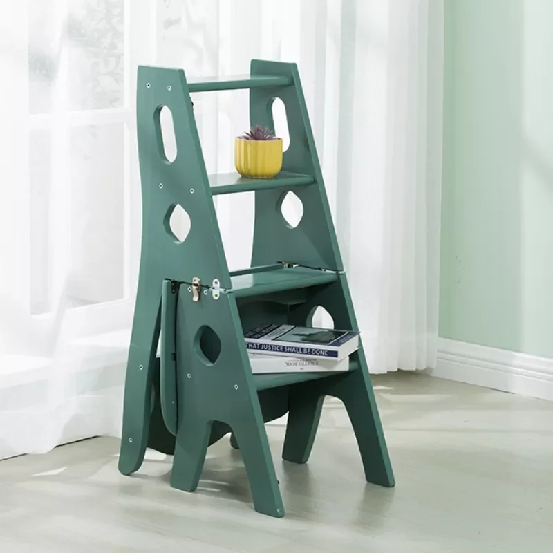 

Multi-functional Household Wooden Folding Stool Creative Solid Wood Ladder Chair Indoor Climbing Ladder Four Step Ladder Stools