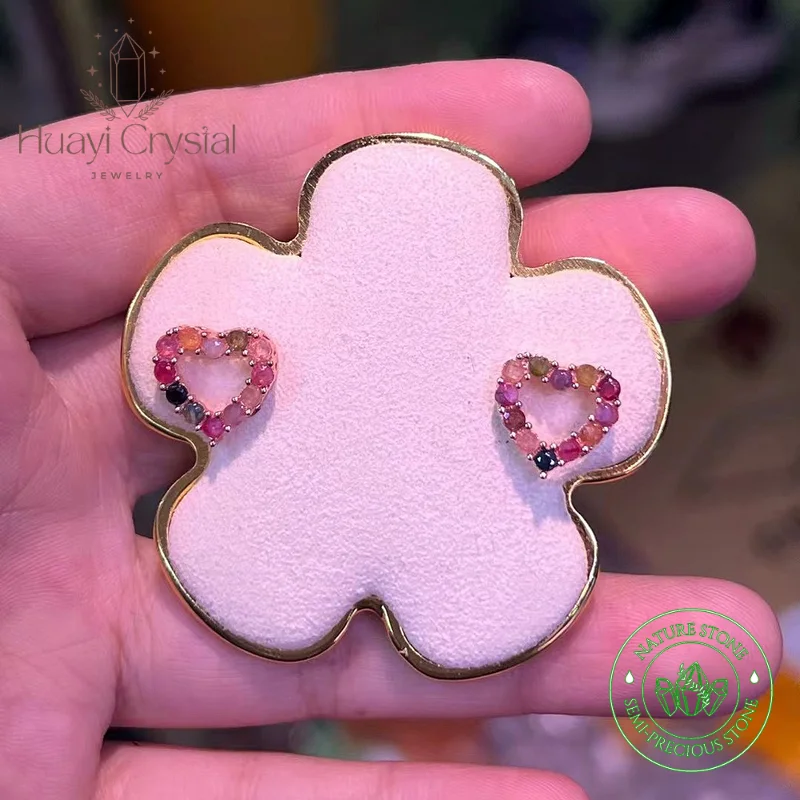 

Natural Coloured Tourmaline Heart Earrings in Brass With Rose Gold Plating