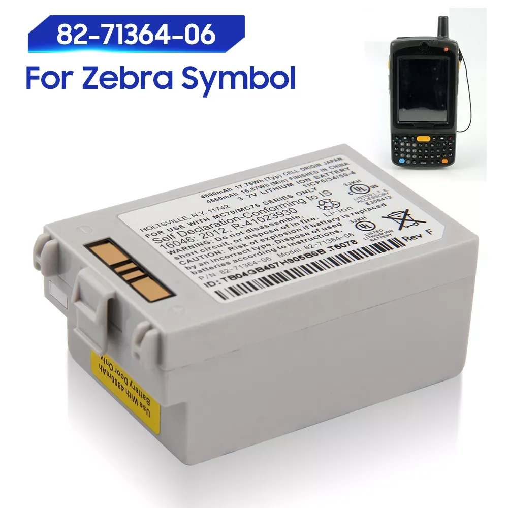 

Оригинальный запасной аккумулятор для Zebra Symbol MC75 MC70 MC7090 MC75A8 MC7596 MC75A MC75A6 82-71364-06, оригинальный, 4800 мАч