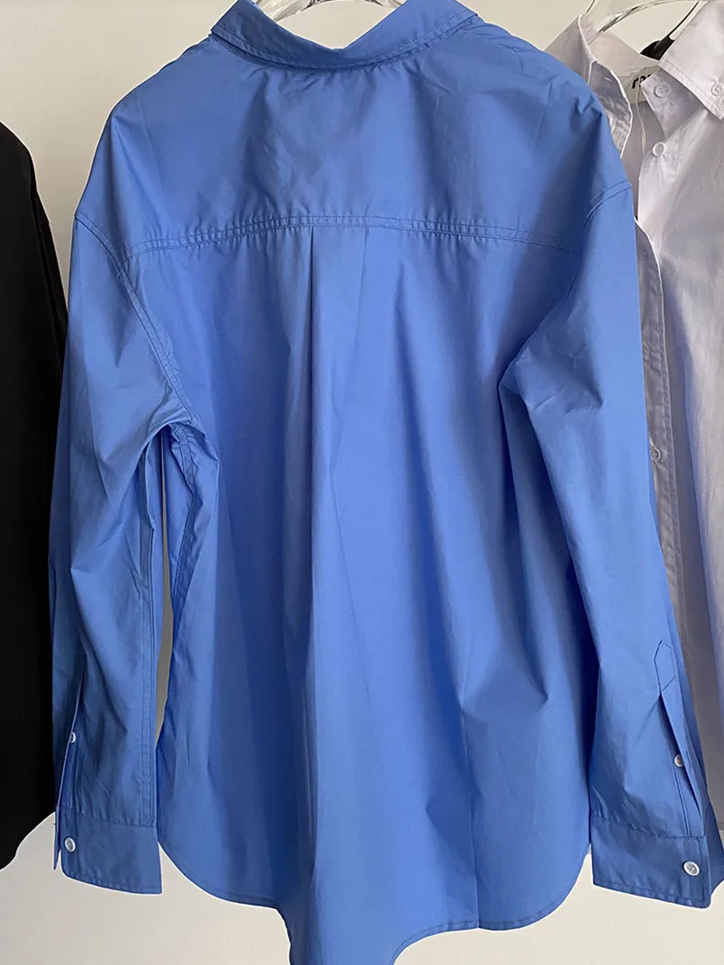 

Женская Однотонная рубашка с длинным рукавом, однобортная Свободная блузка с буквенной вышивкой для ранней осени, 2022