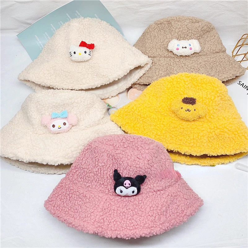 

Sanrio Рыбацкая шляпа аниме мультфильм Cinnamoroll Kuromi милое и милое лицо маленькая теплая шляпа Праздничный подарок для друзей и семьи