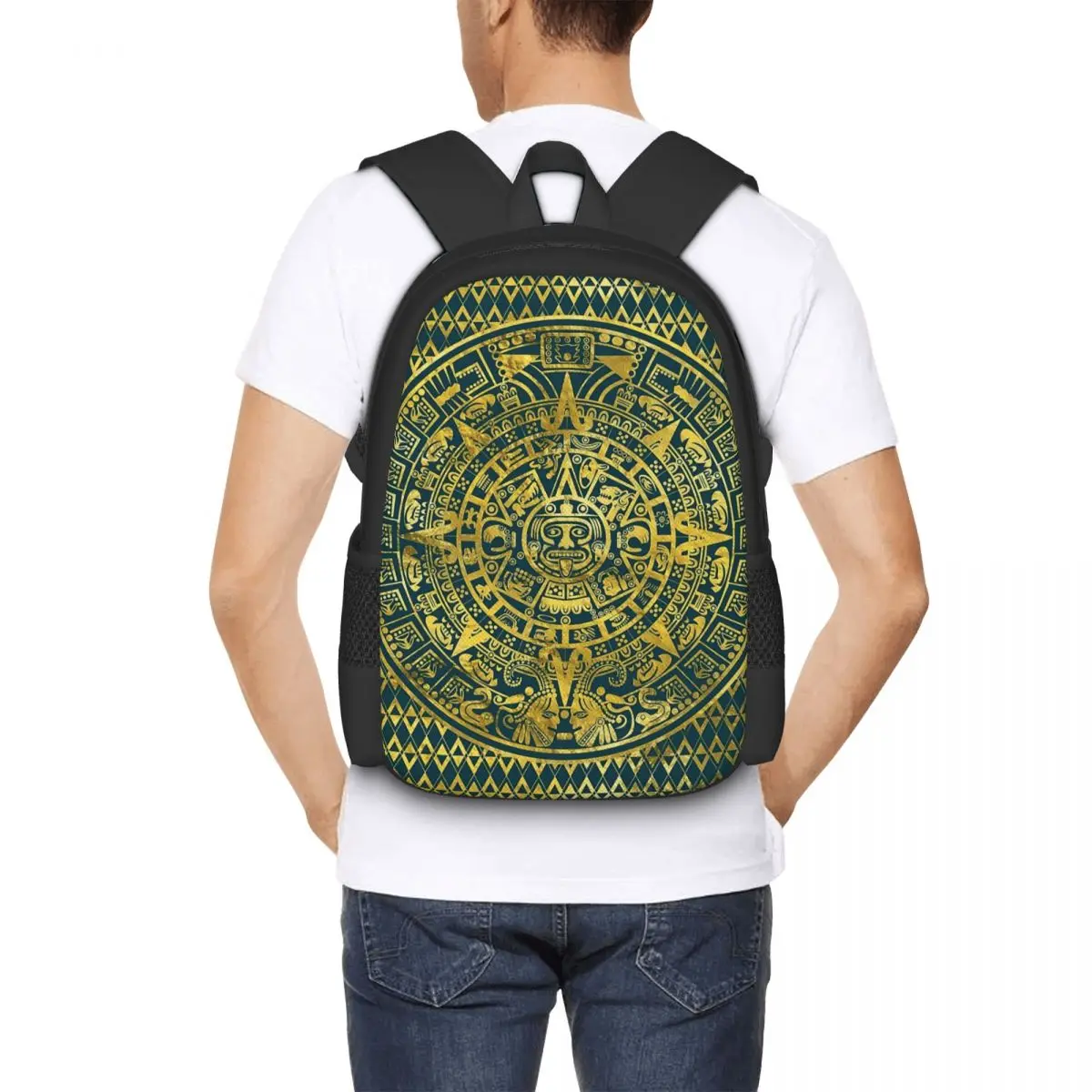 Gold Aztec Inca Mayan Calendar Backpack for Girls Boys Travel RucksackBackpacks for Teenage school bag
