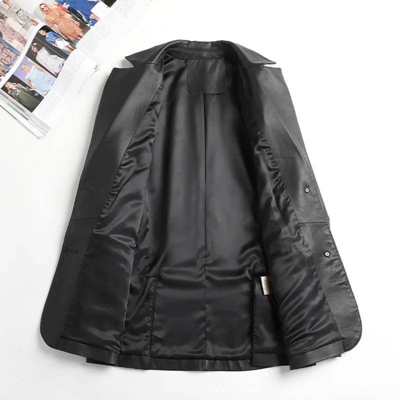 2022 Autumn New Leather Jackets Women Real Sheepskin Blazer Solid V-Neck Long Sleeve Coats CL4024