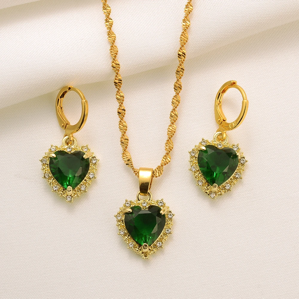 

Fashion chain Drop Dangling Earrings green pendant Heart 14K Solid Fine Gold GF Diamonte/Diamante olive Mom daughter rarity Gif