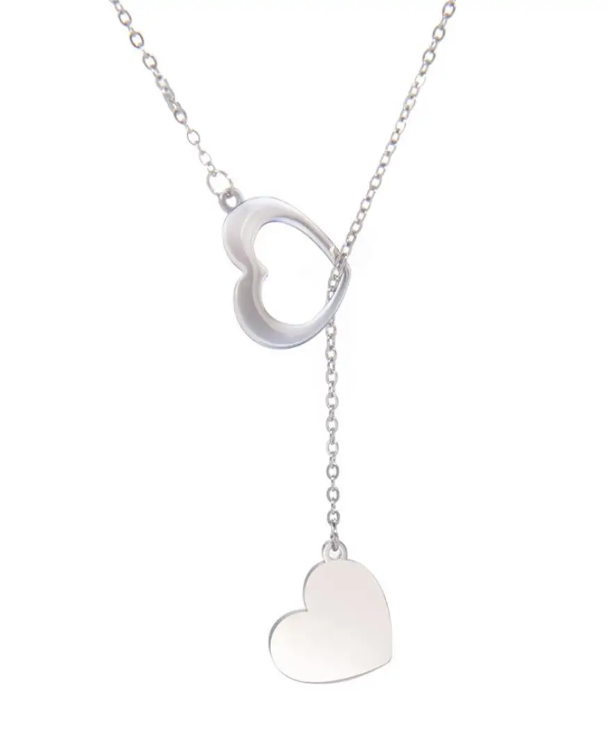 Двойное кольцо ожерелье сердце из нержавеющей стали F1403
