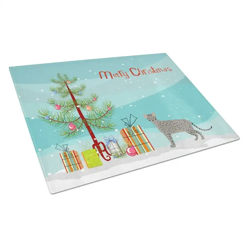 

Treasures CK4699LCB Safari 1 Cat Merry Christmas Glass Cutting Board Large, 12H x 16W, multicolor