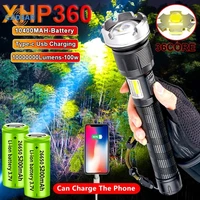 powerful led tactical flashlight xhp360 portable usb rechargeable high power light waterproof working torch self defense camping