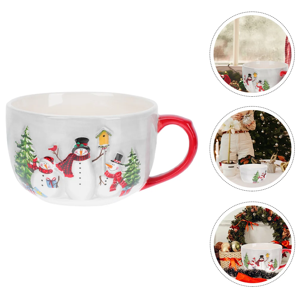 

Cup Christmas Mugs Mug Coffee Ceramic Cups Cereal Snowman Gift Holiday Waterbreakfast Hot Soup Winter Cocoa Porcelain Drinking