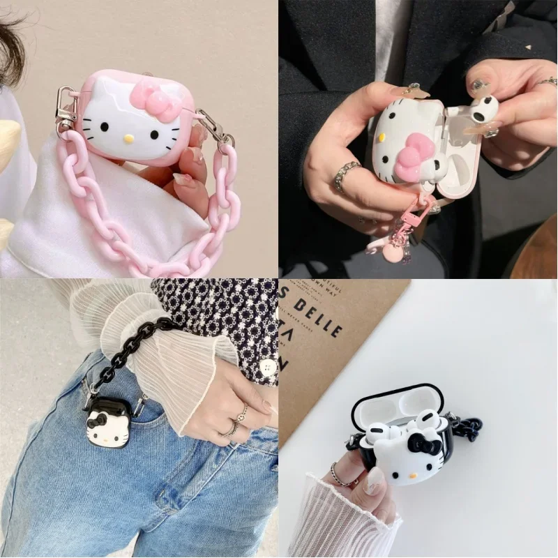 Розовый черный чехол HelloKittys для Airpods Pro 2 жесткий ПК с розовым брелком 3 чехол/чехол