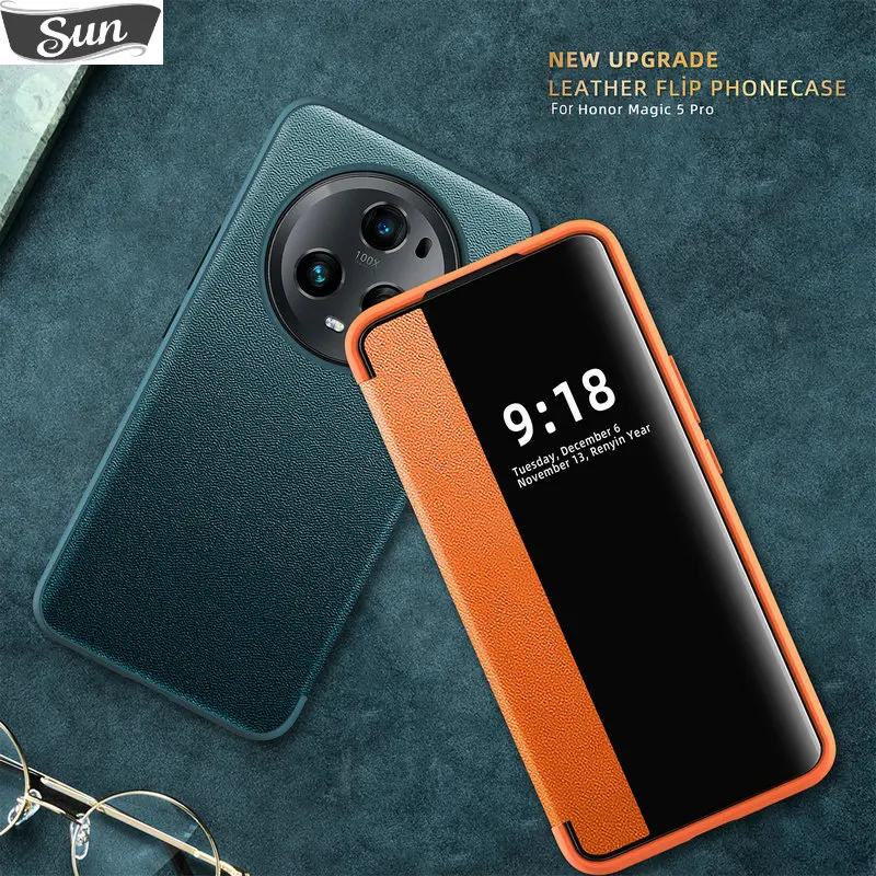 

Honor Magic 5 Pro MAGIC5 Luxury Skin Window View Leather Case PU Classic Flip Cover For HUAWEI Honor Magic 5 Pro 5Pro Book Bags