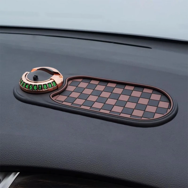 

Автомобильный держатель для приборной панели, держатель для телефона, многофункциональный противоскользящий коврик для приборной панели, лоток для хранения с парковочным номерным знаком, принадлежности для интерьера