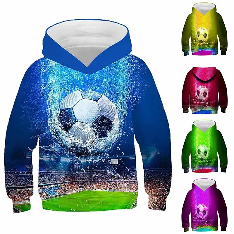 

2023 Autumn Winter Children's Football Hoodie Pocket Sweater Boy Fashion Long Sleeve Printing Pullover Tops Round Neck Clothing