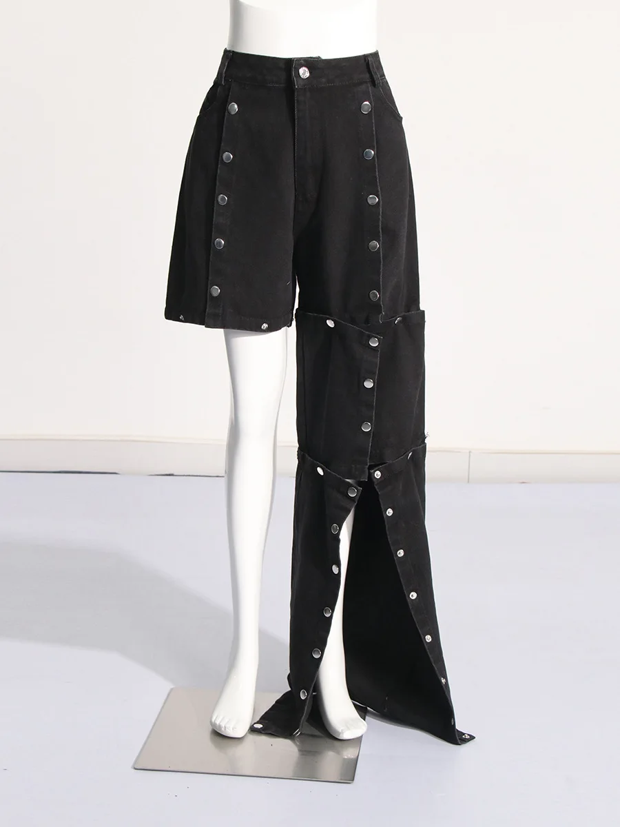 Джинсы женские черные со съемными штанинами модная повседневная одежда для