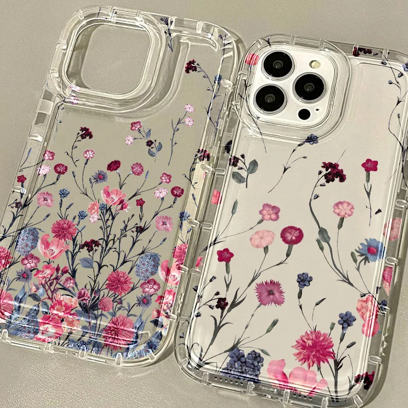 Flowers Phone Case For iPhone 11 Case iPhone 13 14 12 Pro Max XR XS Max X 7 8 14 Plus SE 2022 Shockproof Soft Clear Cover Cases 