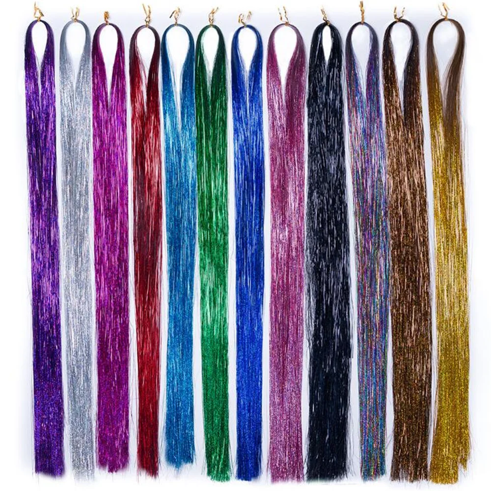 

600 Strands/bag Sparkle Shiny Hair Tinsel Rainbow Hair Extension Dazzles Women Colorful Hair Decoration Braiding Accessories