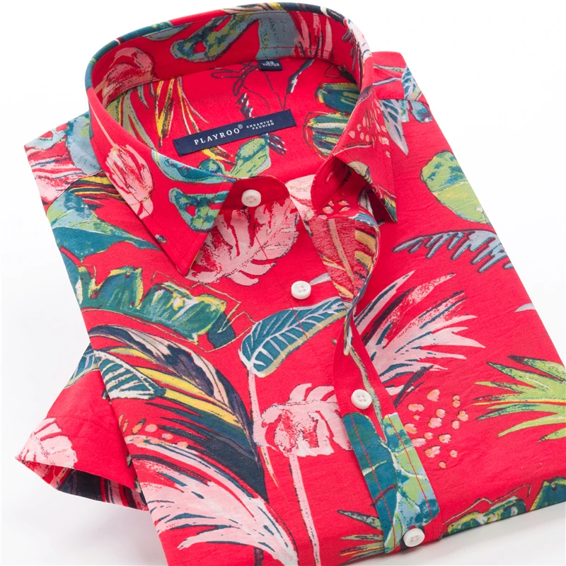 SHAN BAO Summer Brand Fashion Print Lightweight Short Sleeve Shirt Classic Fashion Casual Men's Plus Size Loose Beach Shirt