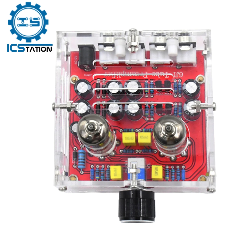 

XH-A201 HIFI 6J1 Class A Dual Channel Electronic Tube Amplifier Tone Board Pre-Amplifier AC 12V with Acrylic Case
