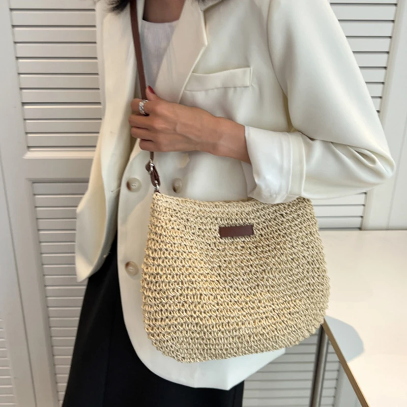 

Ladies Fashion Summer Straw Crossbody Bag Women Beach Holiday Shopping Woven Shoulder Handbag Messenger Purses For Women Bags