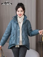 winter jacket women short thicken down coat stand collar bright elegant outerwear 2022 korean fashion female parkas