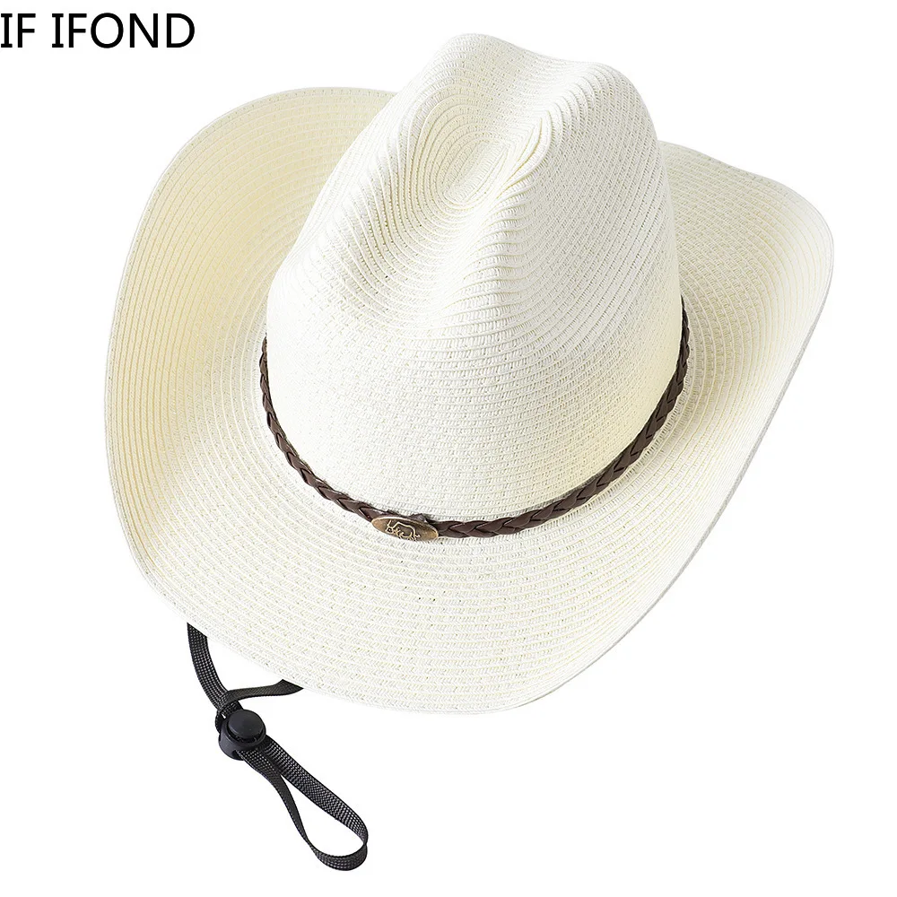 56-58-60CM Big Size Straw Western Cowboy Hat for Men Summer Curling Brim Beach Sun Hats Panama Cowgirl Hats sombreros de vaquero images - 6