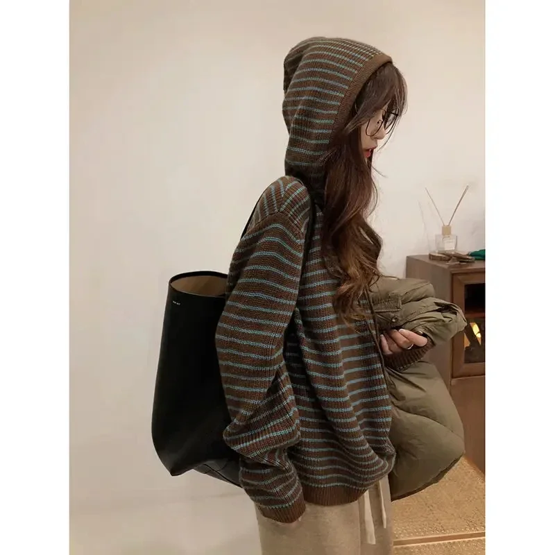 

Y2K Korean Acubi Knit Sweater Hoodie Vintage Trashy Aesthetic Grunge Harajuku Knitted Hoodies Pullover Sweatshirts Women Clothes