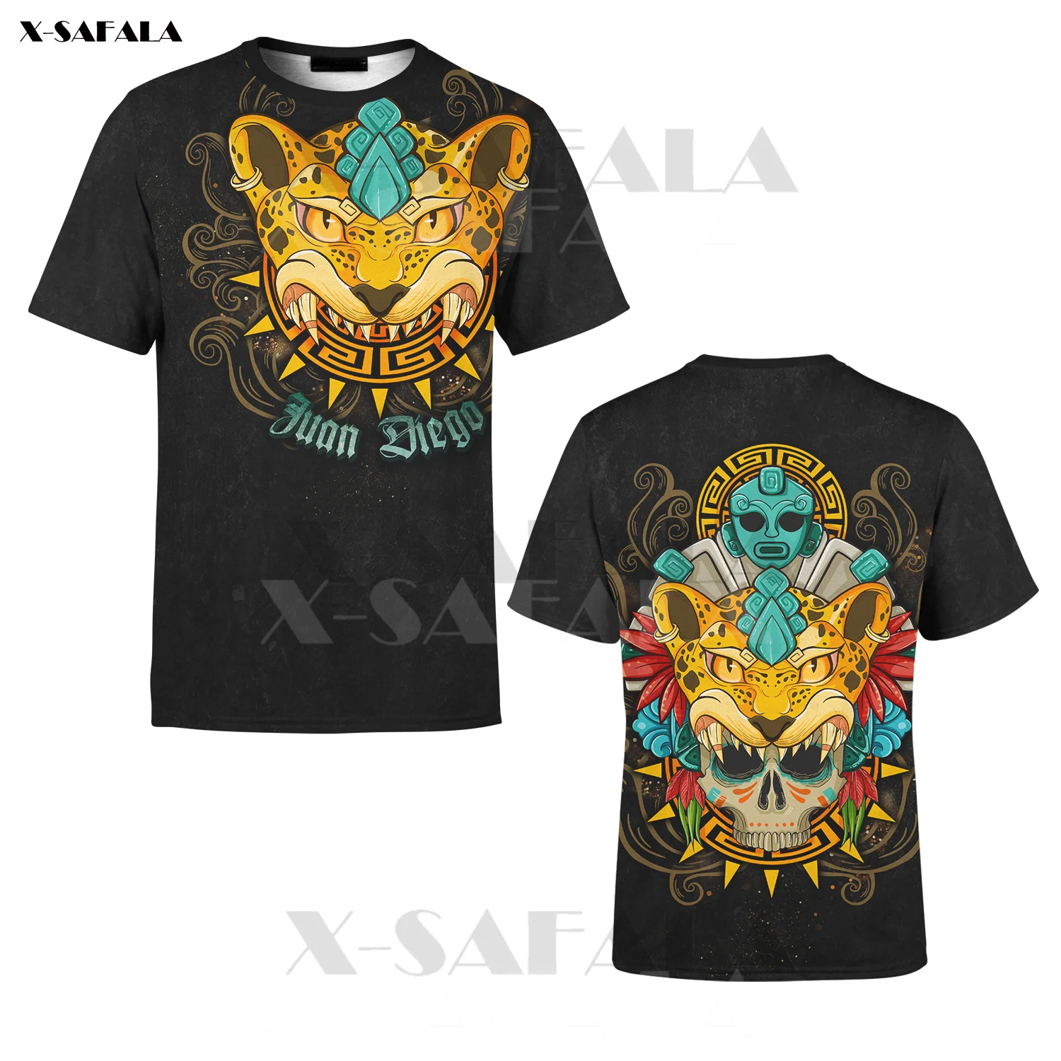 

Aztec Mexico Jaguar Warrior Mexican Mural Art 3D Print T-Shirts Tops Tees Short Sleeve Casual Milk Fiber O Collared Summer New