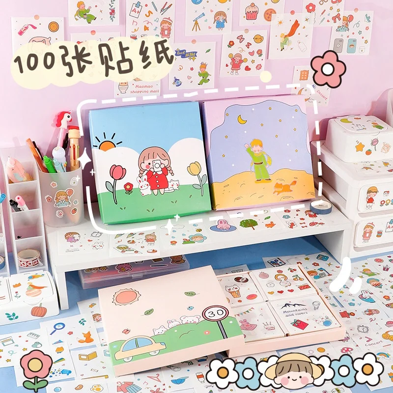 

100 Sheets/box Ins Cute Girl Decoration Material Stickers DIY Children's Gift
