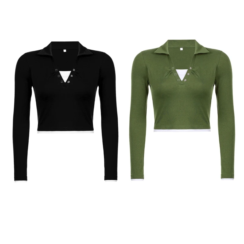 

Women's Casual Long Sleeve Solid Color Cropped T-Shirt Casual Crop Top