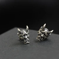 japanese prajna mask skull stud earrings for men and womens gothic punk style silver plated devil earrings party jewelry