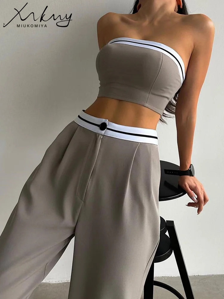 Женский комплект из 2 предметов укороченный топ без рукавов и брюки с высокой