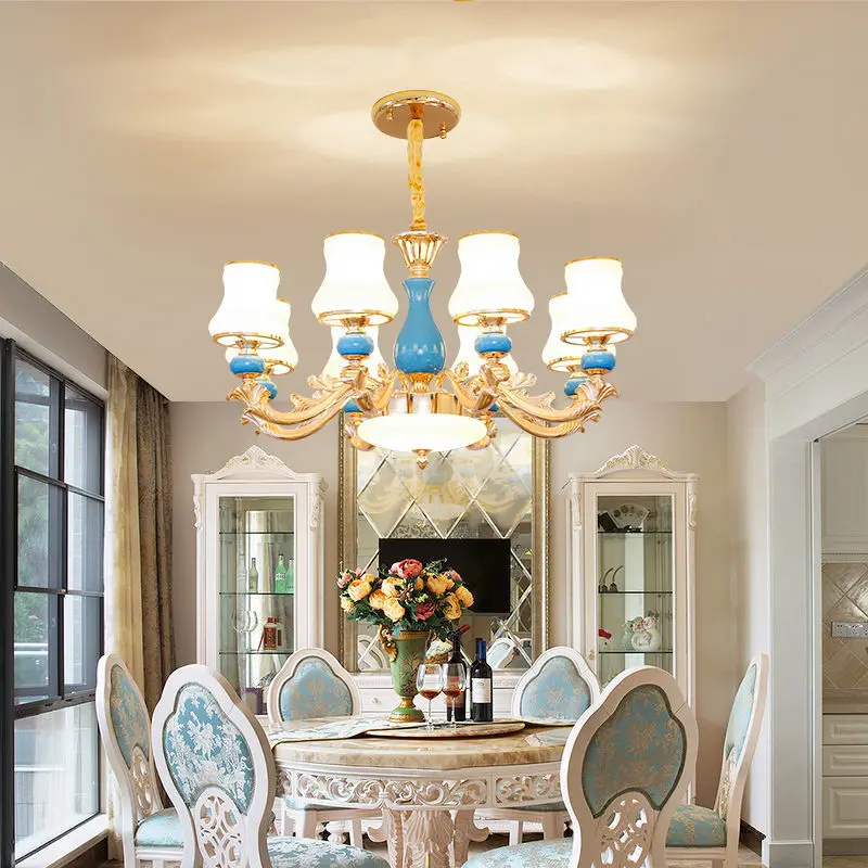 

New European led chandelier, living room lamp, atmosphere Villa Hotel duplex room lamp, free - 3-color light source