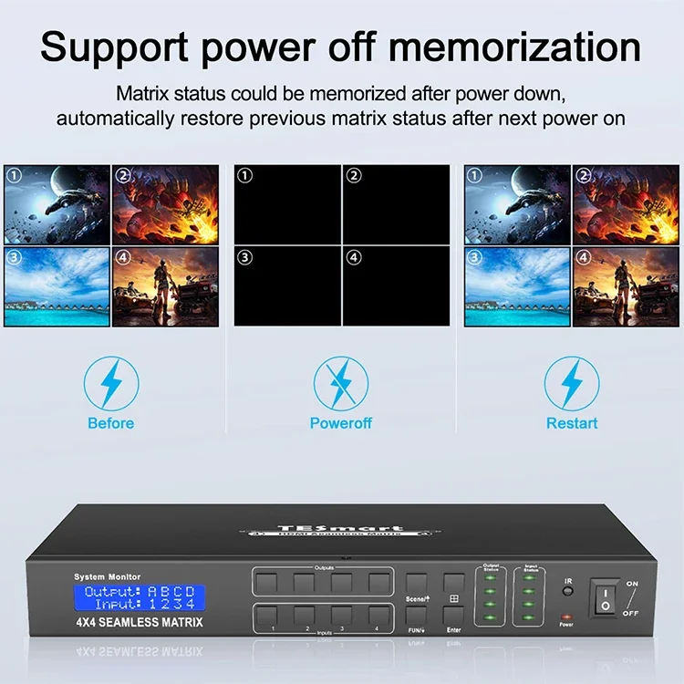 TESmart Hdmi Matrix 4X4 Бесшовное переключение 4in4out RS232 LAN HDCP 1.4 EDID Видеостена 4k30hz 3