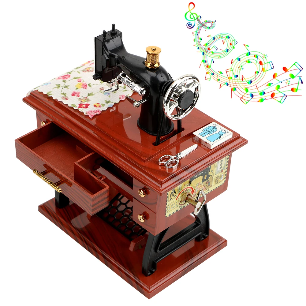 

Music Box Mini Sewing Machine Style Jewelry Box Christmas Gift New Year Gift Birthday Gifts Hand Crank Vintage Music Boxes